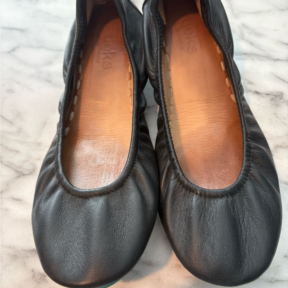 Excellent TIEKS Black Ballet Flats Size 8 Leather by Gavrieli